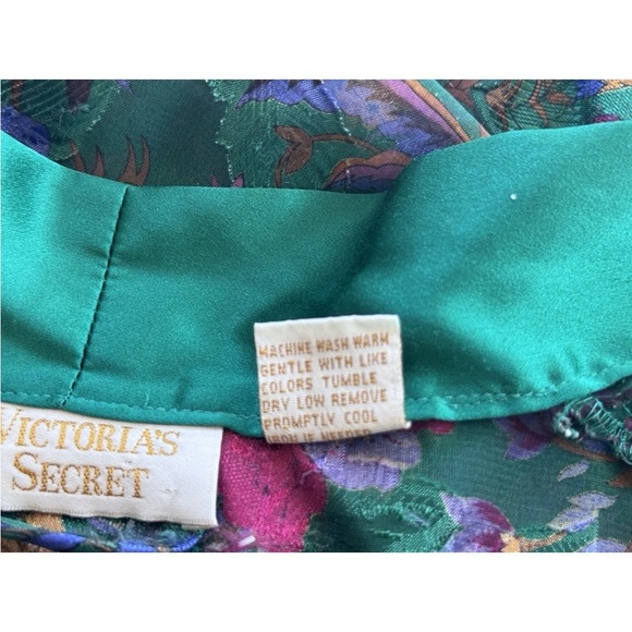 Vintage 90s Victoria's Secret Gold Label Green Floral Satin Sheer Kimono Robe OS - Picture 6 of 6